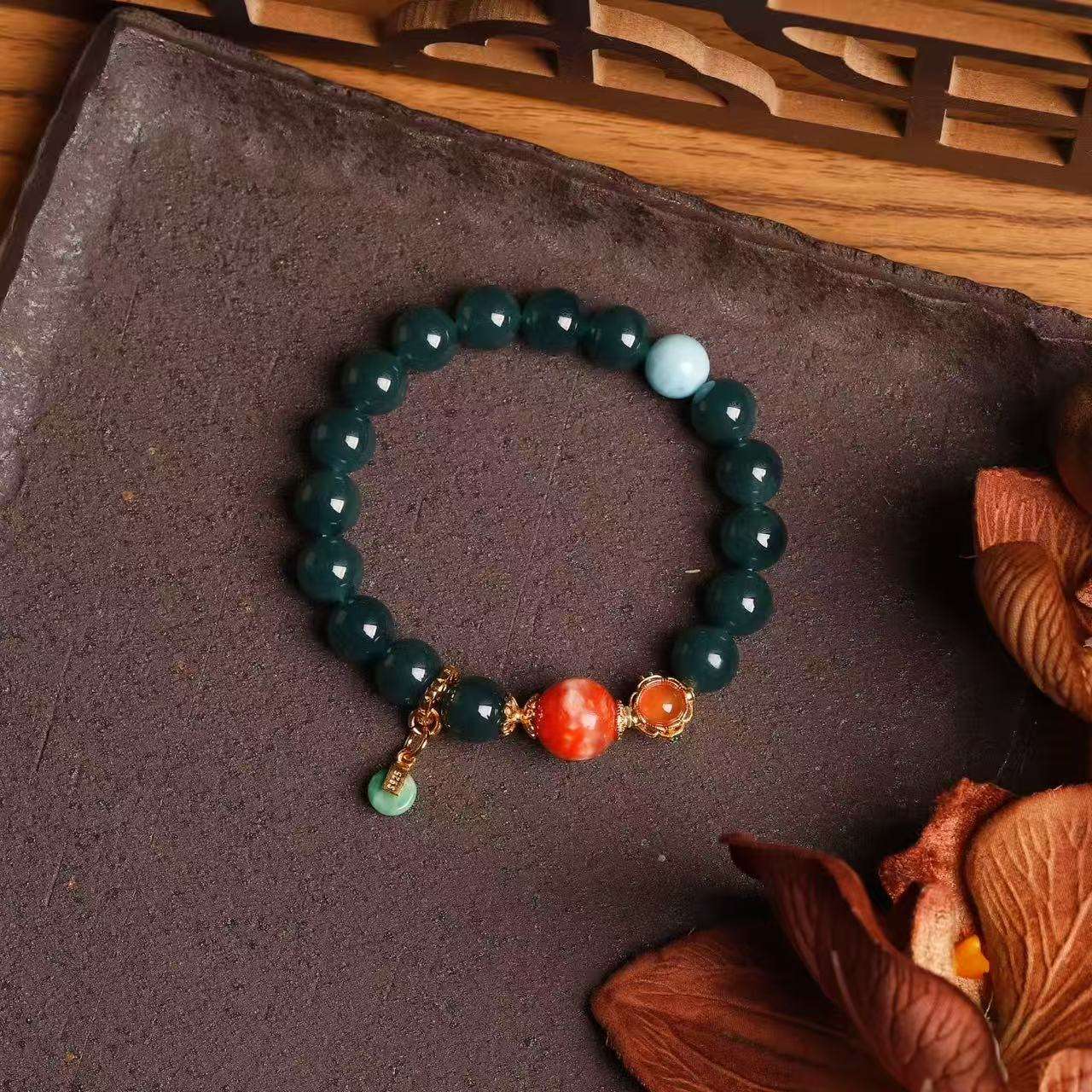 道毅珠宝天然蓝水翡翠水头冰白花南红约S925银镶嵌南红配饰海纹石约翡翠小扣详情图3