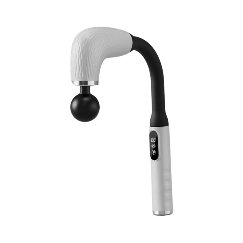 The multi-functional muscle massager of the fascia gun is a perfect tool for relaxing the cervical and lumbar vertebrae and massaging. It is a handheld electric cervical fascia gun with a curved head and long handle Specification image
