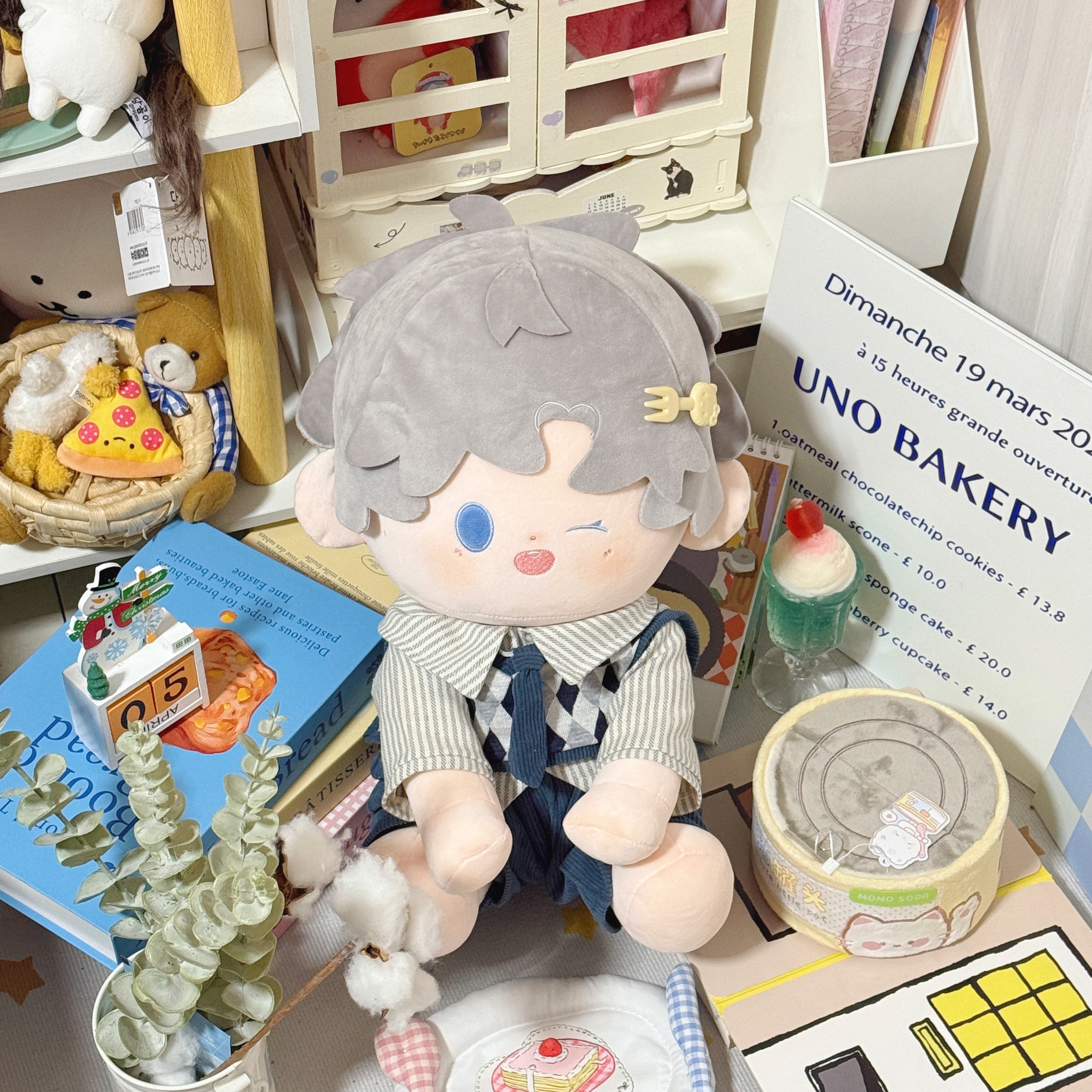 Menggu Wuxue Original Outfit - Jili Sleeping Companion Outfit 40cm Blue plaid Shirt Outfit Cotton Doll DZ32