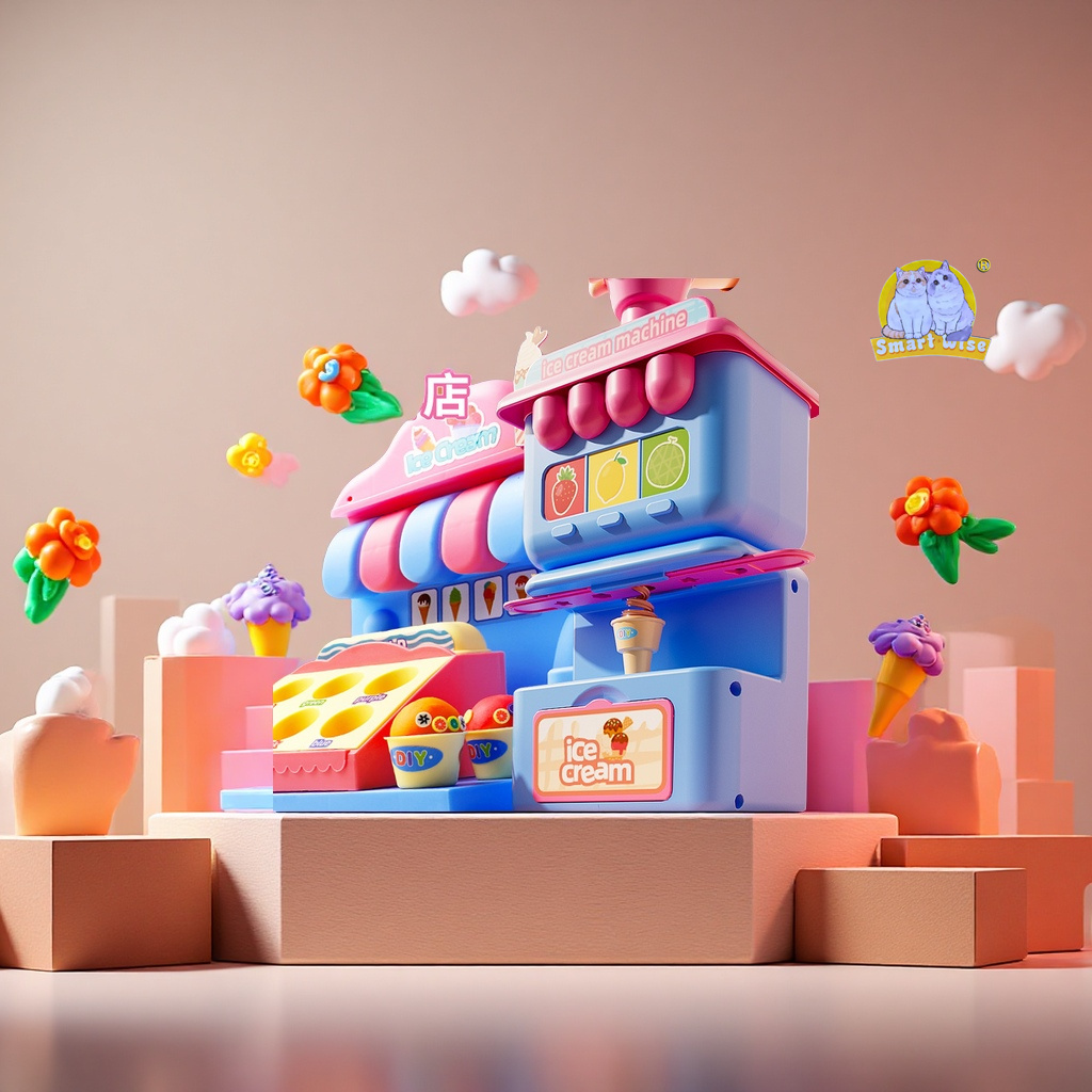 Children's colored clay ice cream shop, DIY ice cream house, pretend play, hamburger shop, educational handmade clay toy set, gift, fun educational toys Application Scenario