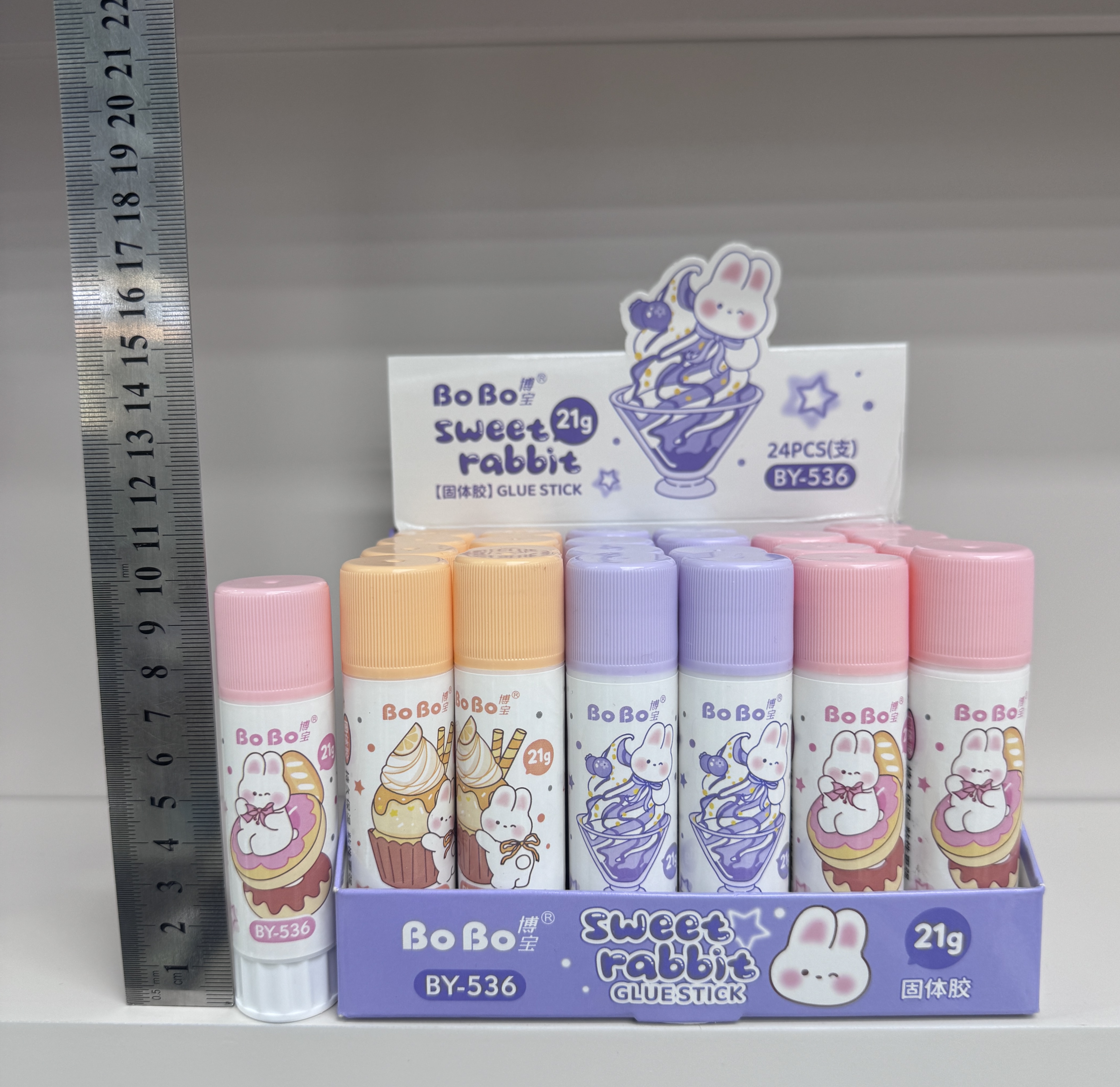 BY-536 PVA Solid Adhesive 21g, a special eco-friendly solid adhesive for students, is fast and easy to bond, odorless and free of formaldehyde Specification drawing