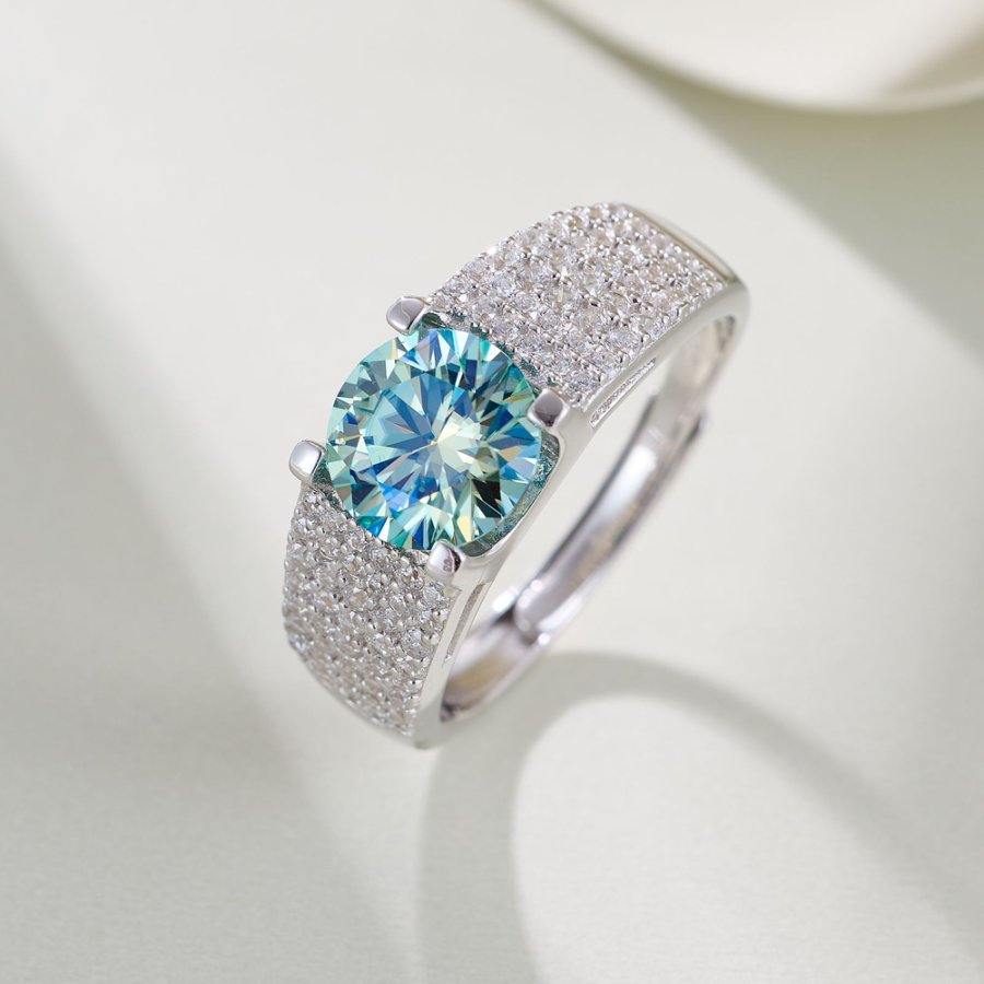 Zhuoheng Jewelry Moissanite S925 Silver Premium Luxury and Elegant Blue Adjustable Fashion ring Specification image