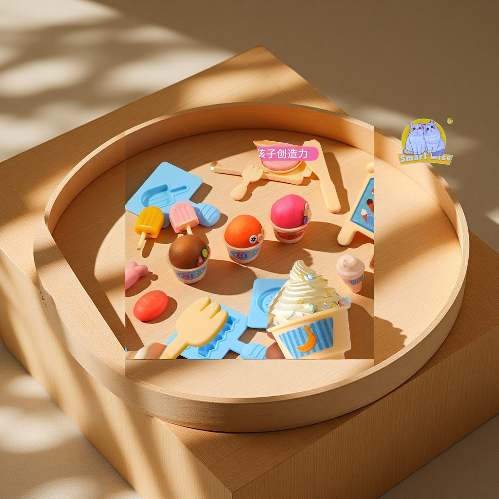 Children's colored clay ice cream shop, DIY ice cream house, pretend play, hamburger shop, educational handmade clay toy set, gift, fun educational toys details Picture