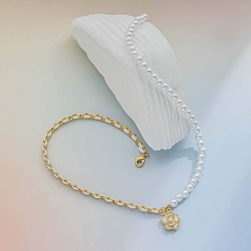 法式复古小众设计感山茶花珍珠项链气质锁骨链