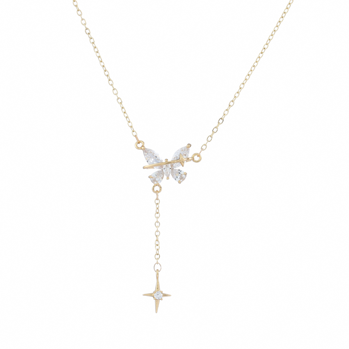 Xuhui brand premium copper-plated real gold and zircon inlaid high-quality, fashionable and versatile butterfly necklace pendant Item Picture