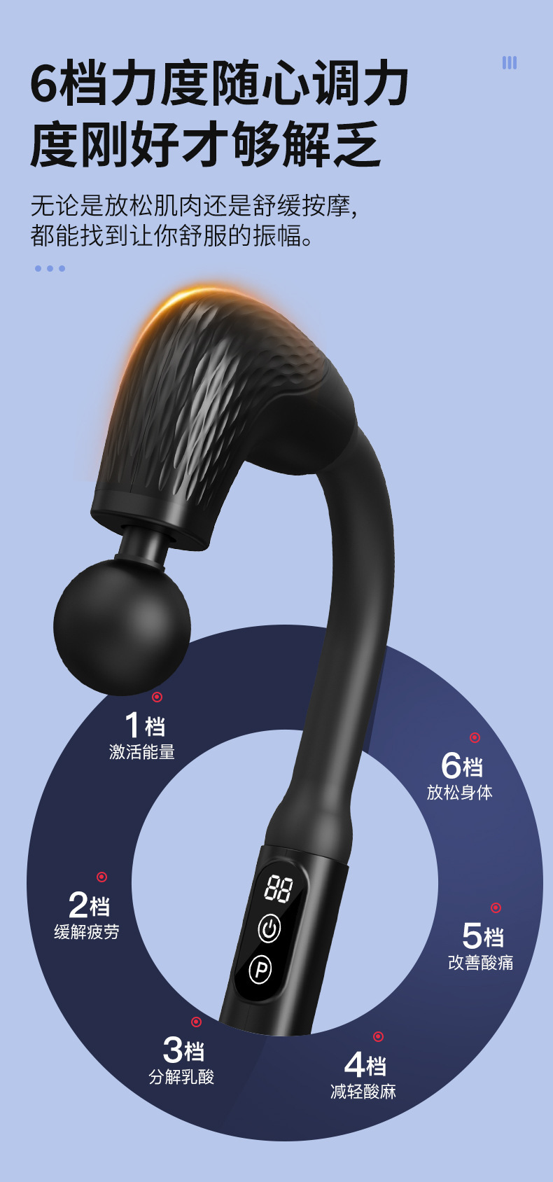 The multi-functional muscle massager of the fascia gun is a perfect tool for relaxing the cervical and lumbar vertebrae and massaging. It is a handheld electric cervical fascia gun with a curved head and long handle pic 8