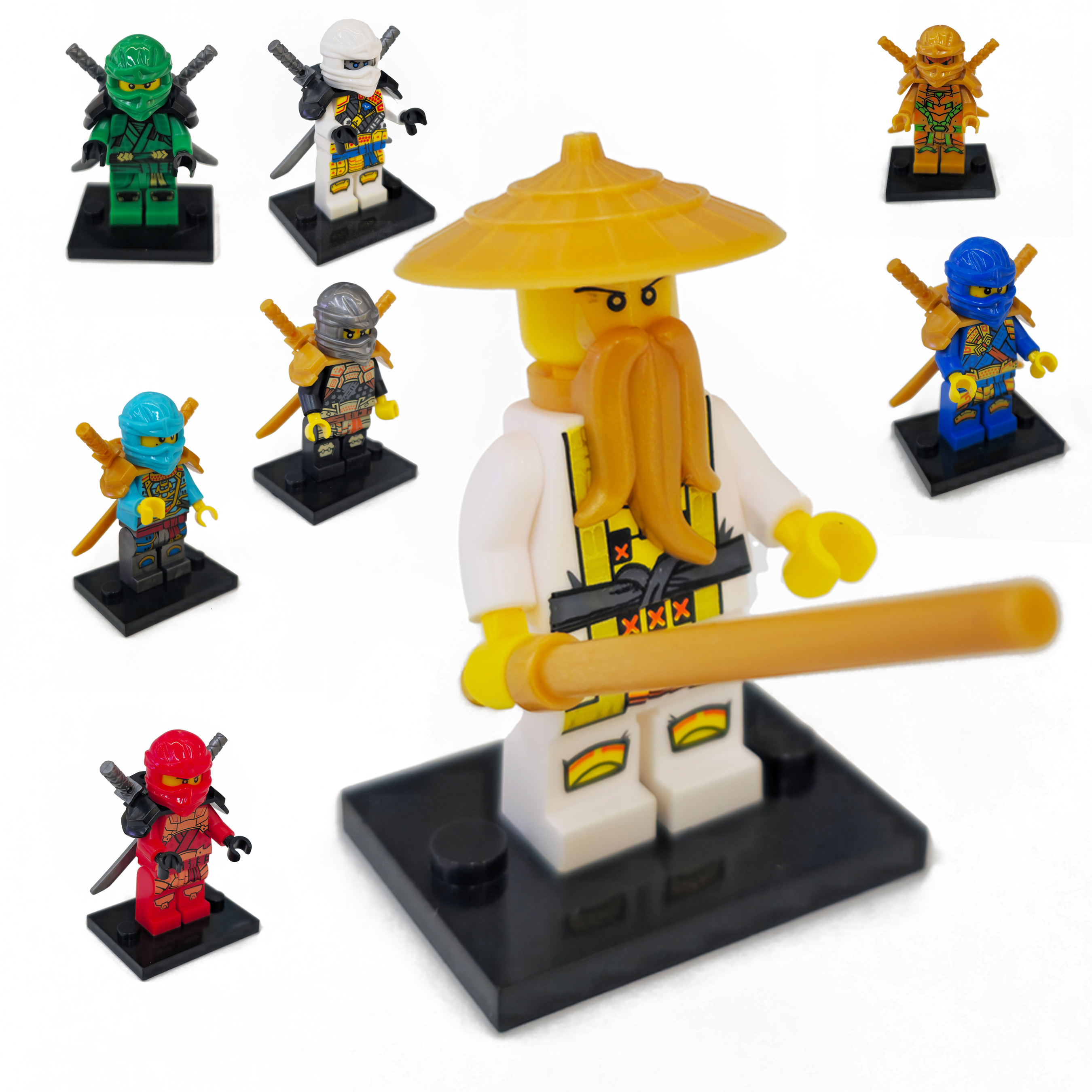Ninja Double Blade MiniFigure building blocks with base plate compatible with LEGO children's educational toys, factory export wholesale with Ninja Awakening Double weapons, 1 yuan, 24 pieces Item Picture