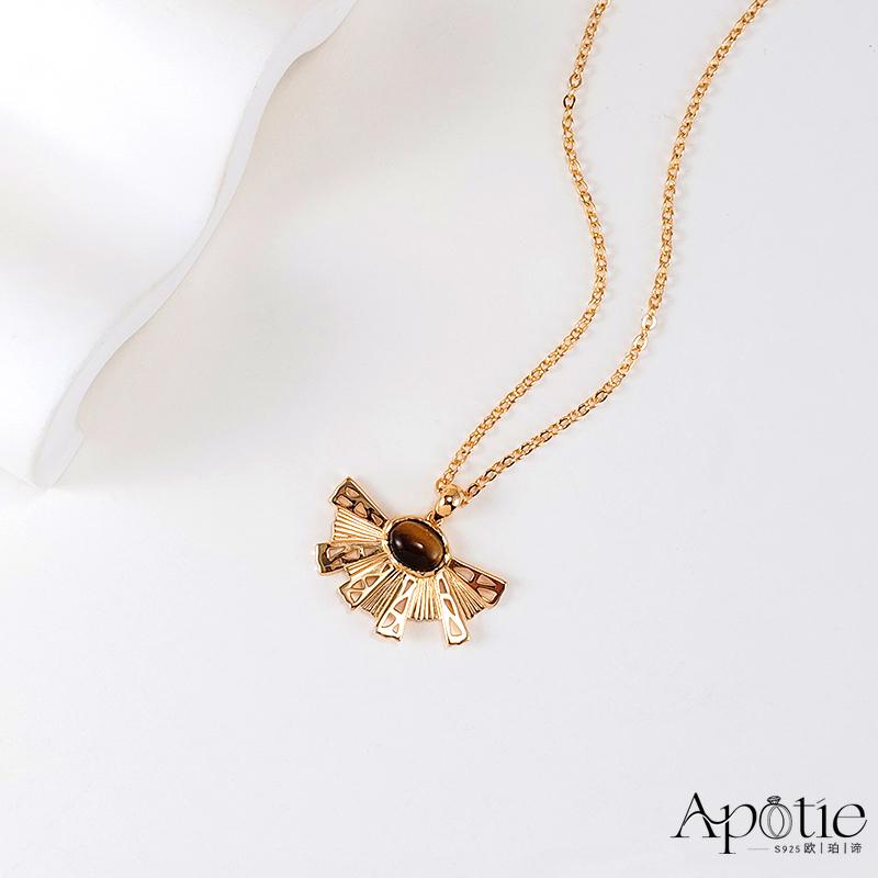 APOTIE欧珀谛慵懒设计感虎眼石K金色项链S925批发零售详情2