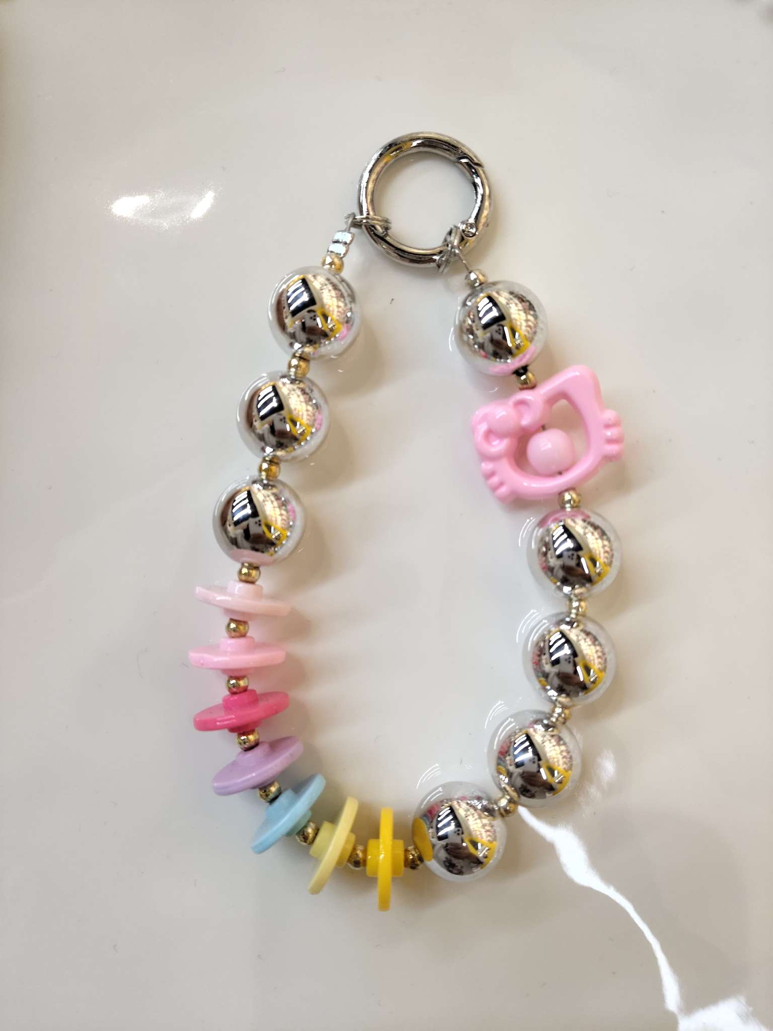 彩色串珠钥匙扣手机链爆闪短款欧美风亚克力手串珠饰品女款彩色手串珠钥匙链