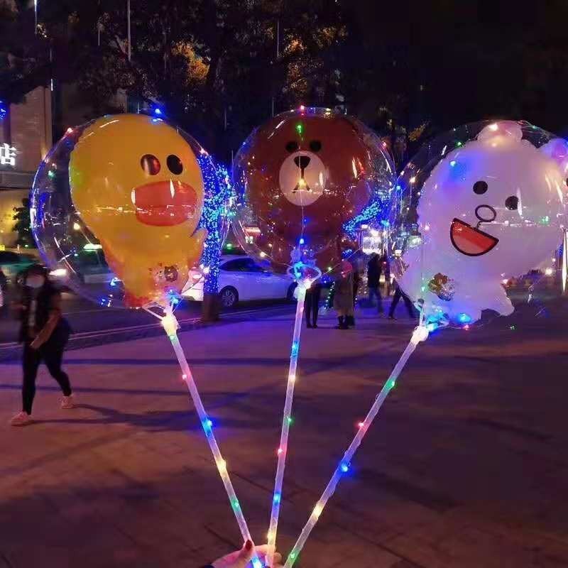 【爆款网红发光波波球带灯】卡通布朗熊、可妮兔、小黄鸭 透明LED彩灯 手持杆夜市广场地摊儿童批发玩具