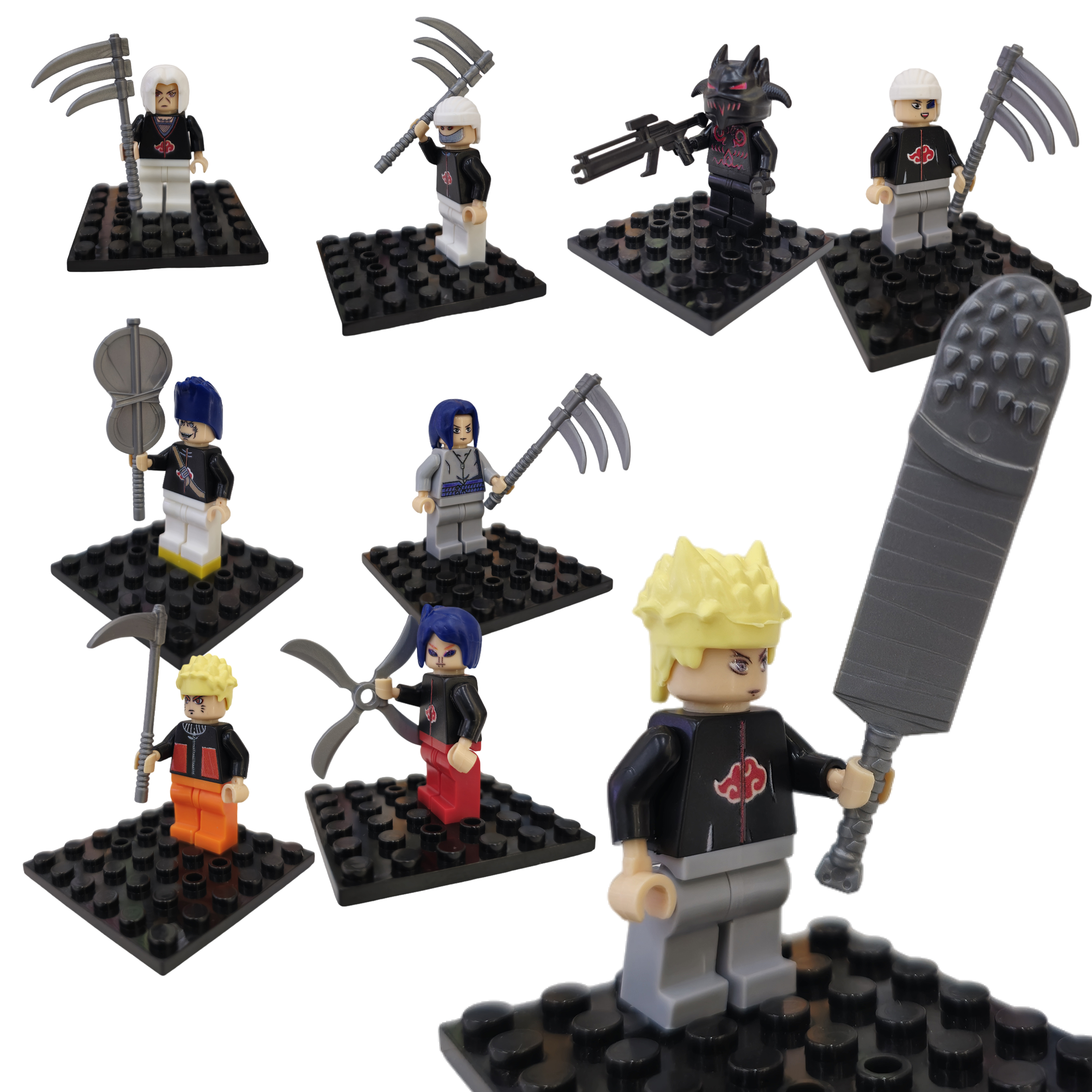 Naruto MiniFigure building blocks compatible with LEGO children's educational toys, factory export wholesale with weapons, 1 yuan for 20 pieces Specification drawing