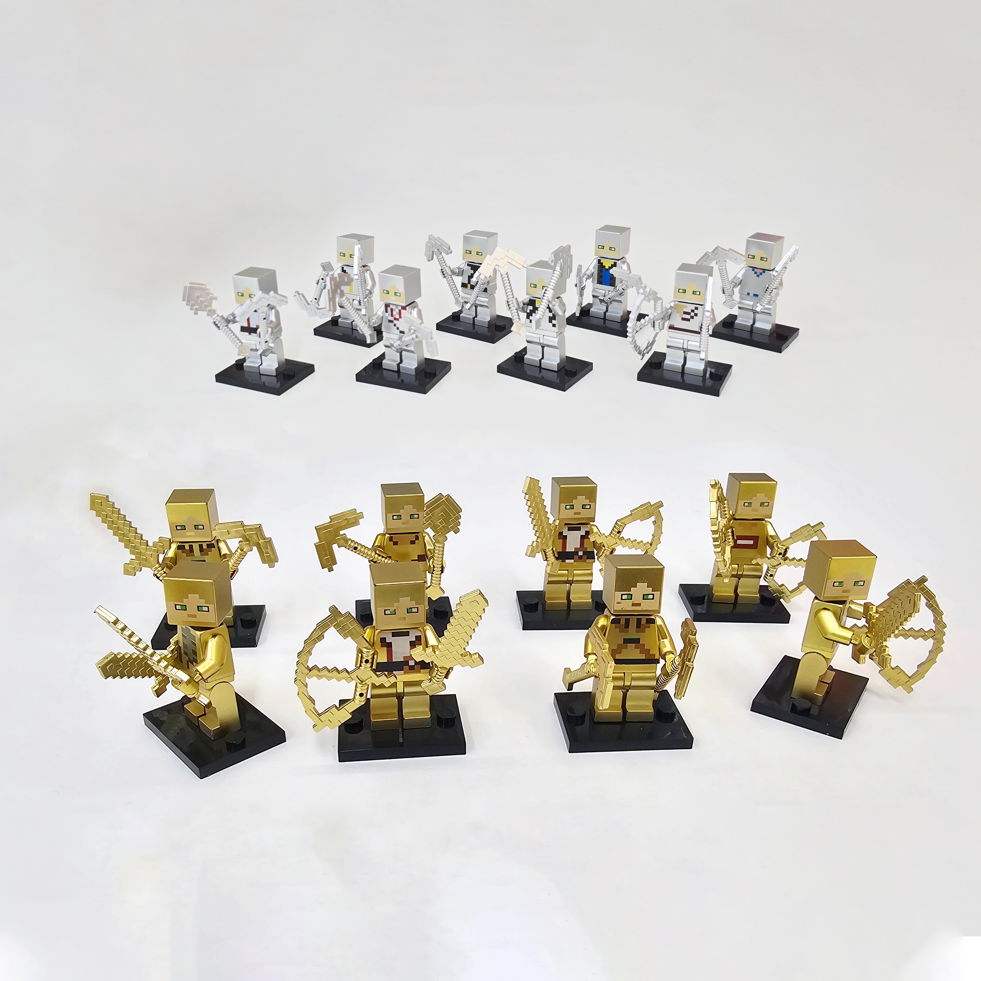 My MiniFigure world of gold and silver minifigure blocks compatible with Lego children's educational toys, factory export wholesale with weapons, gold and silver plated, 1 yuan, 24 pieces details Picture