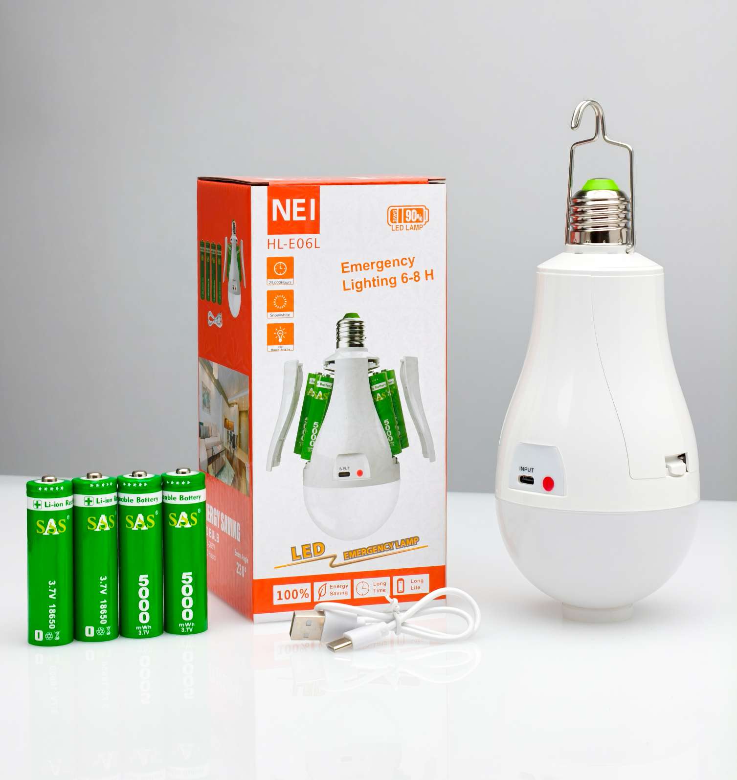 新款球泡灯4节18650电池4*1200MAH
