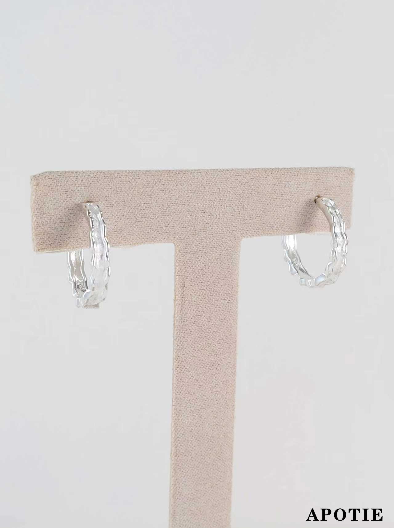 APOTIE Wave Simple Commuter S925 Silver Earrings and ear buckles details Picture