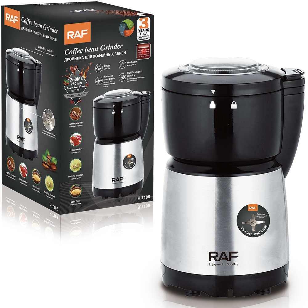 RAF European standard coffee grinder, electric dry grinder, household grinding cup, portable flour mill, stainless steel coffee grinder Item Picture