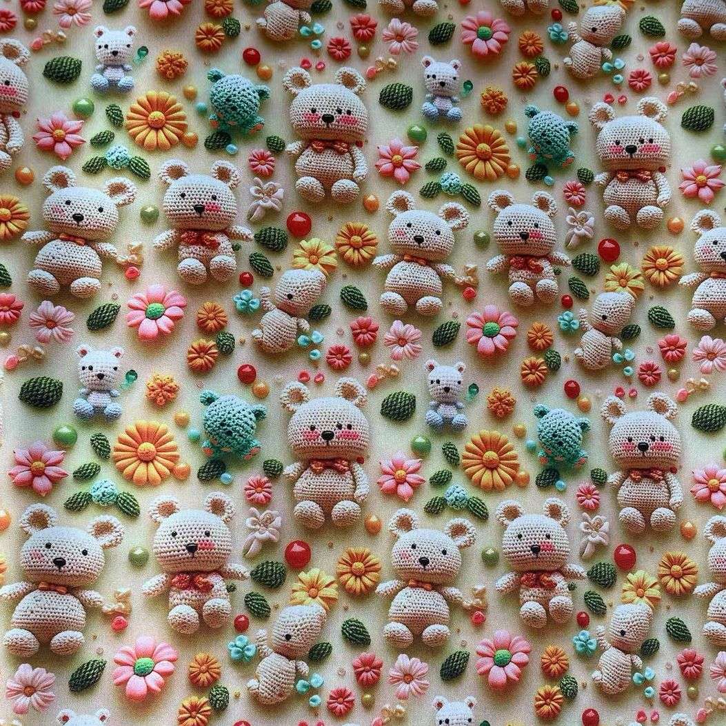 数码印花卡通4D立体小熊图案四面弹布料diy娃娃衣服宝宝裙子面料白底实物图