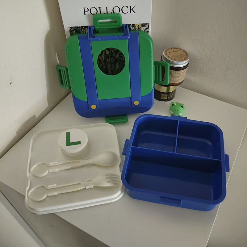 超级玛丽风背包造型饭盒 带餐具三格分隔餐盒 学生可爱便携防漏便当盒详情2
