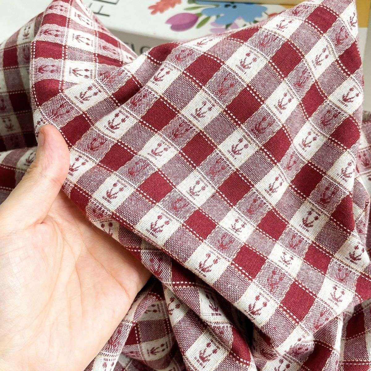 韩风绝美色织格子条纹笑脸纯棉布衬衣连衣裙服装面料布料细节图