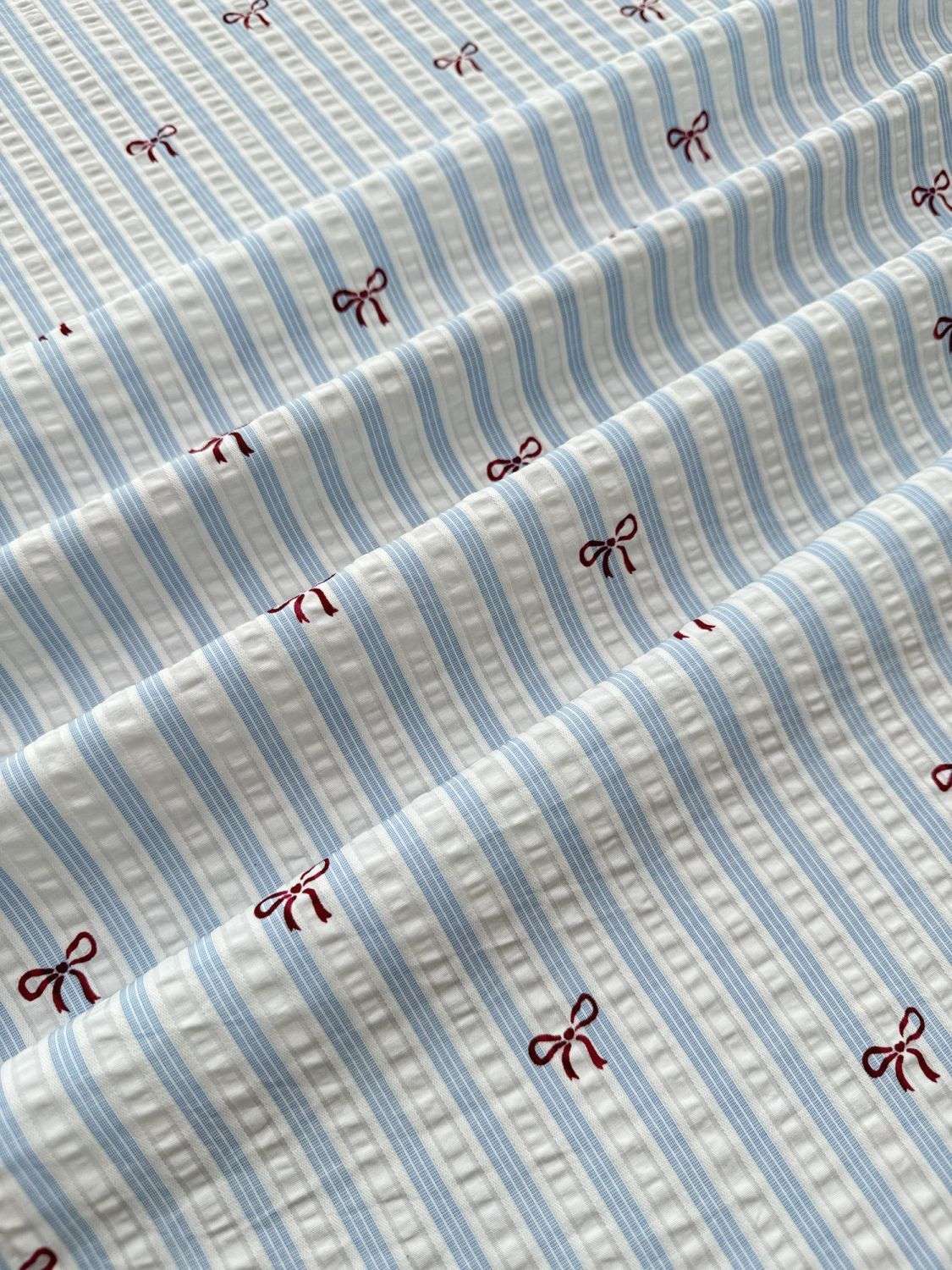 ins Korean-style striped bow printed polyester-cotton fabric for women's shirts, dresses and children's clothing details Picture