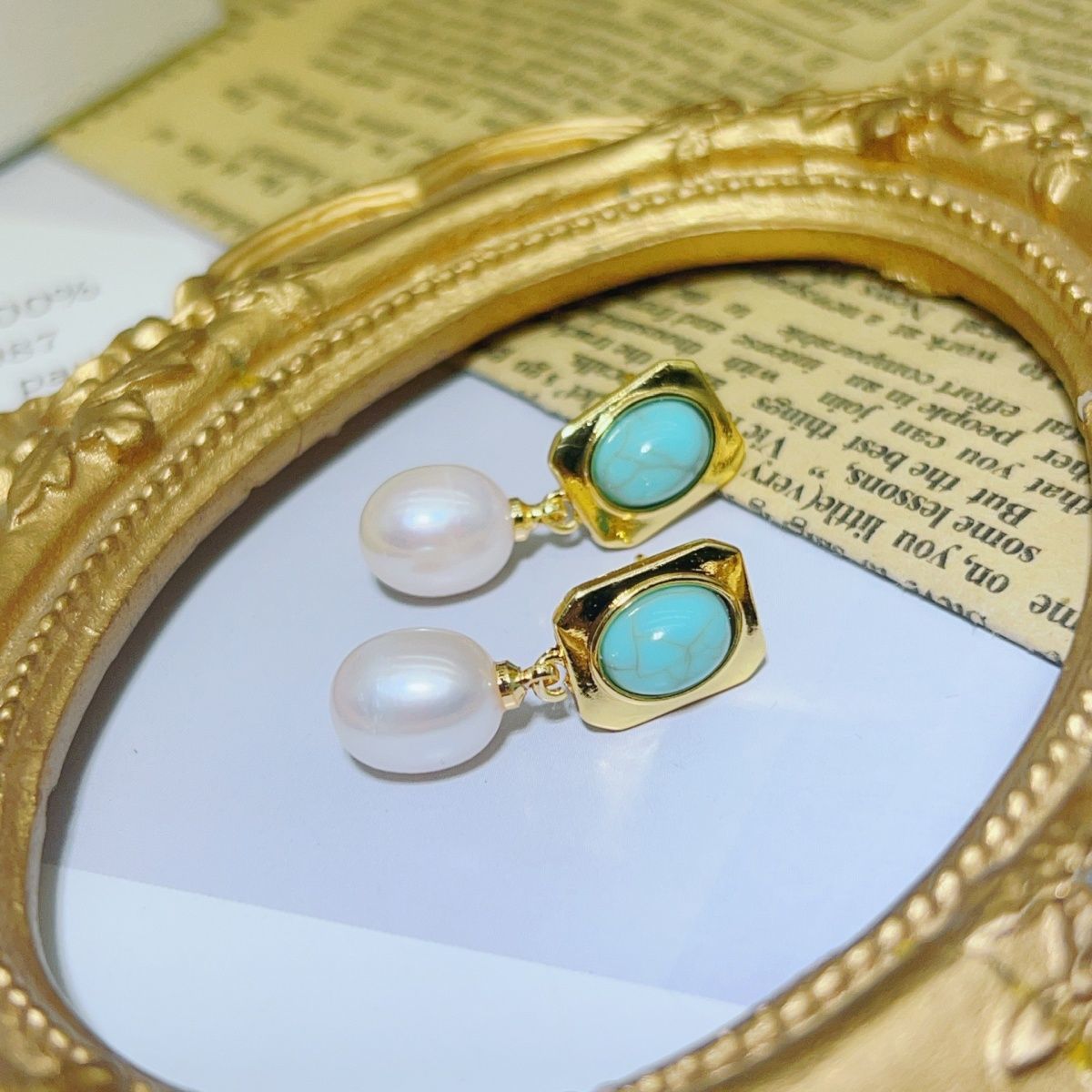 Natural blue turquoise Baroque pearl stud earrings, gold-plated, simple, fashionable and elegant women's pearl necklace Application Scenario