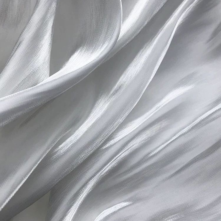 白色流光缎微透半透衬衫亮面面料丝滑连衣裙礼服长袍产品图