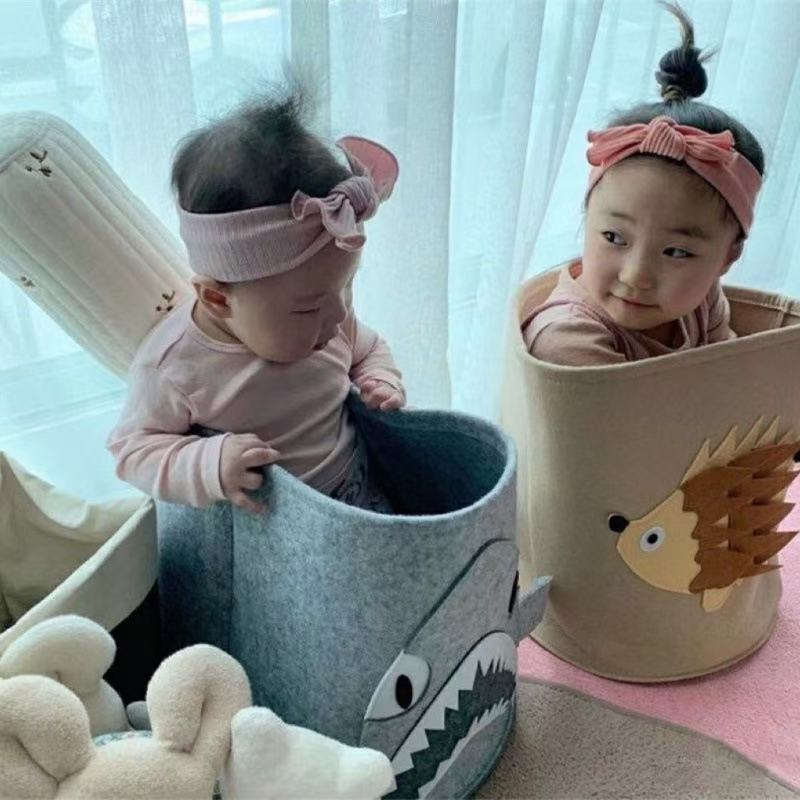 Wholesale infant shark felt storage buckets, household dirty clothes baskets, large-capacity foldable sundries baskets, cartoon details Picture