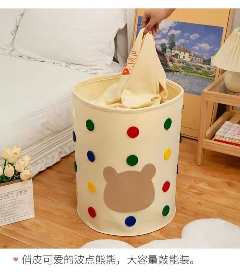 Korean-style large-capacity baby laundry basket with polka dot bear felt is an essential storage tool for household and dormitory sundries pic 3