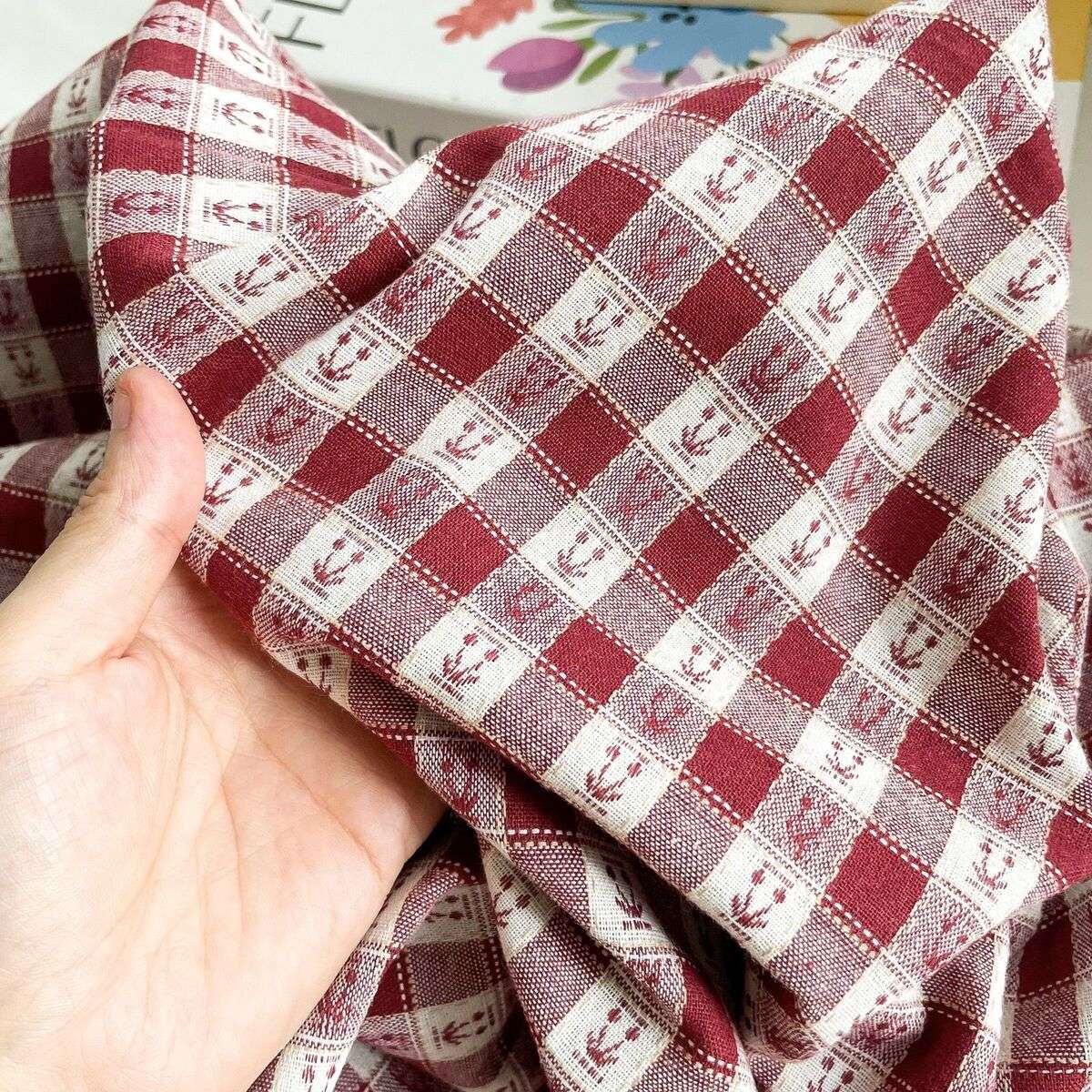 韩风绝美色织格子条纹笑脸纯棉布衬衣连衣裙服装面料布料