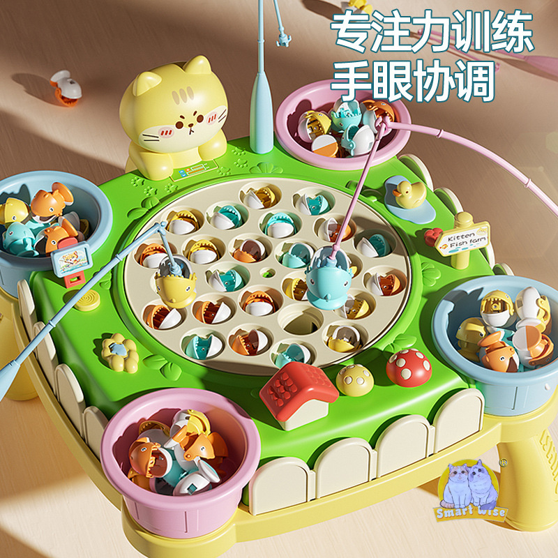 儿童益智早教电动磁性小猫钓鱼宝宝多功能音乐互动过家家玩具细节图