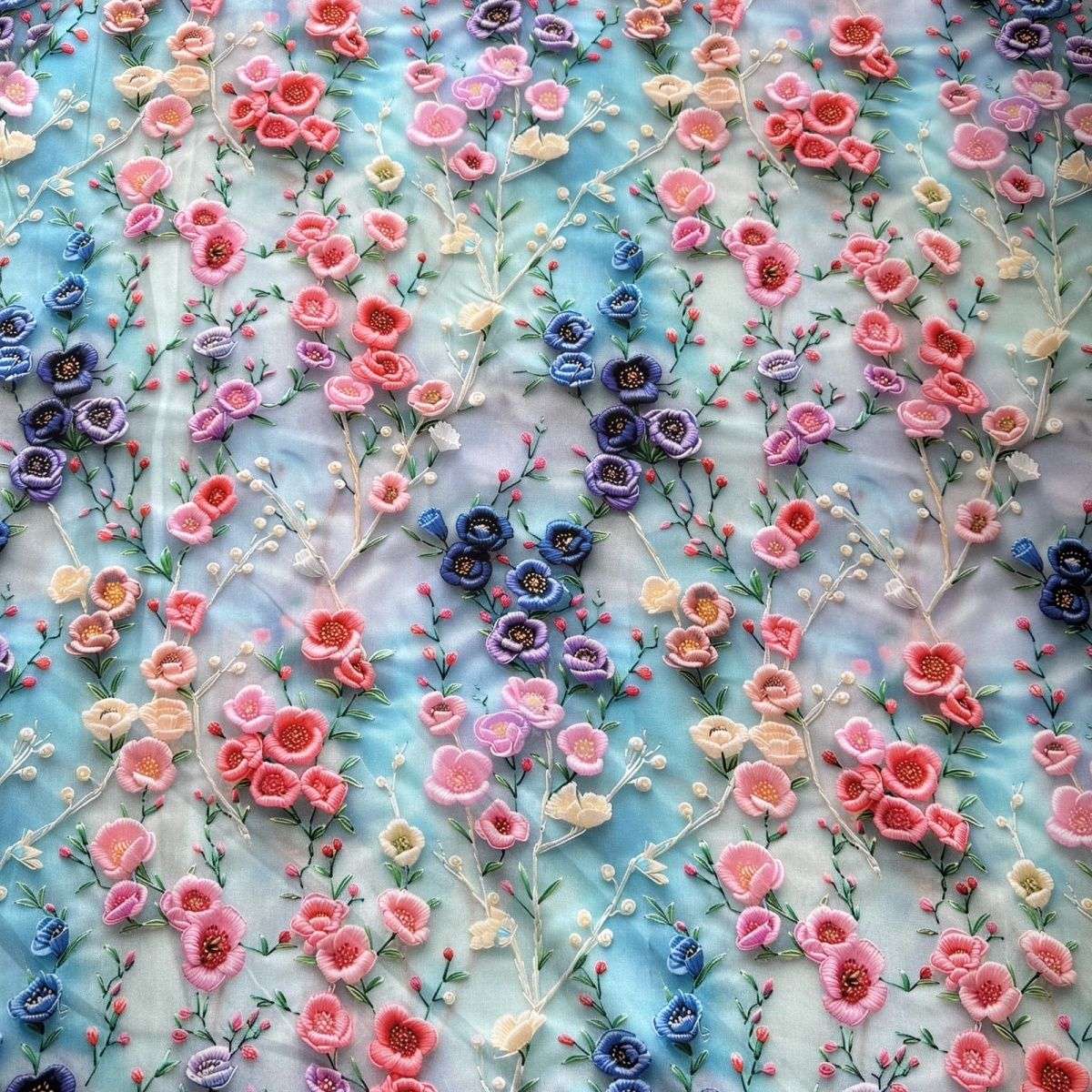 Seven-color fragrant cloud section three-dimensional digital printing Gongsatin cotton silk soft pajamas cheongsam dress artificial cotton fabric Specification image