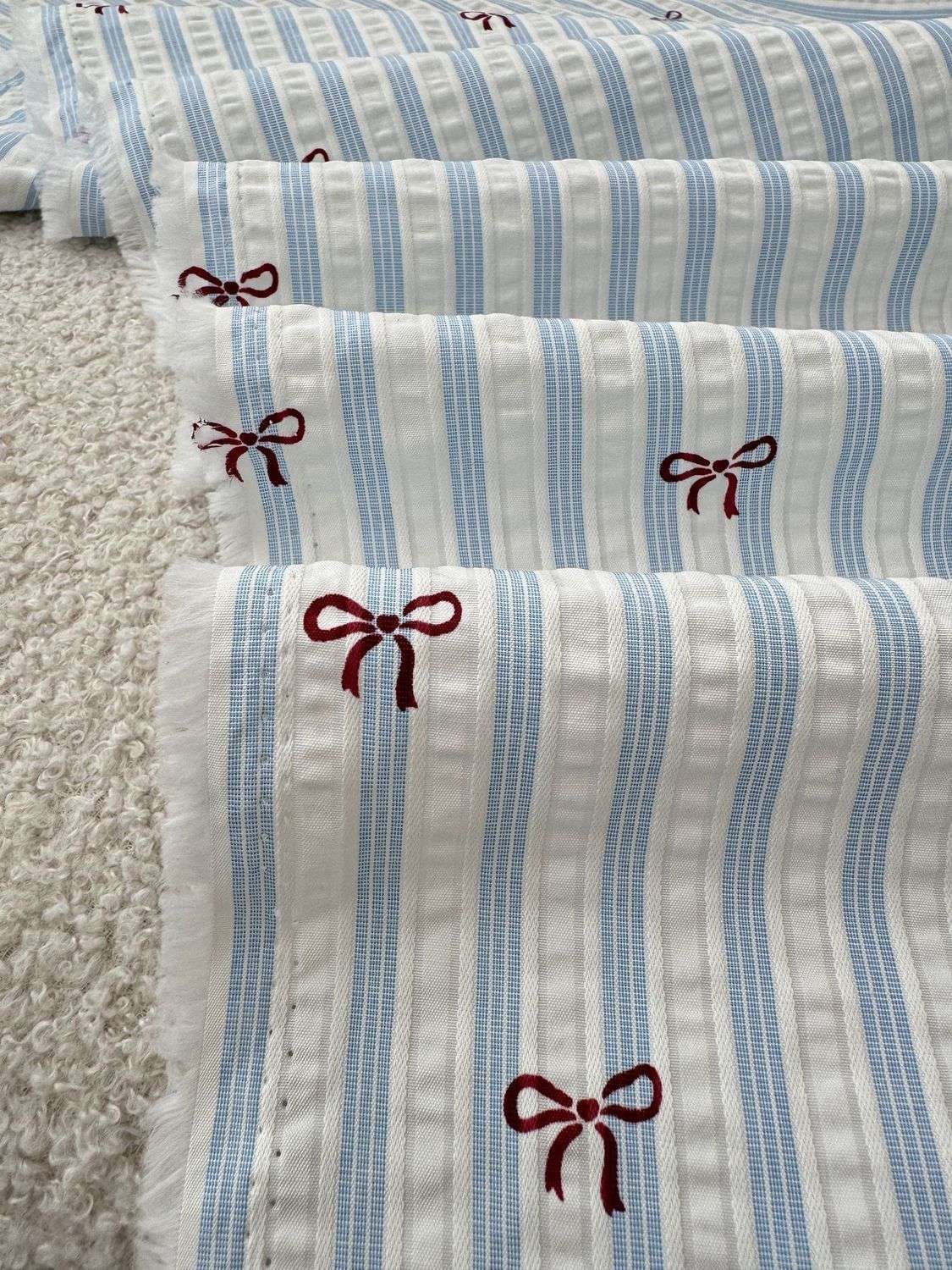 ins Korean-style striped bow printed polyester-cotton fabric for women's shirts, dresses and children's clothing Specification image