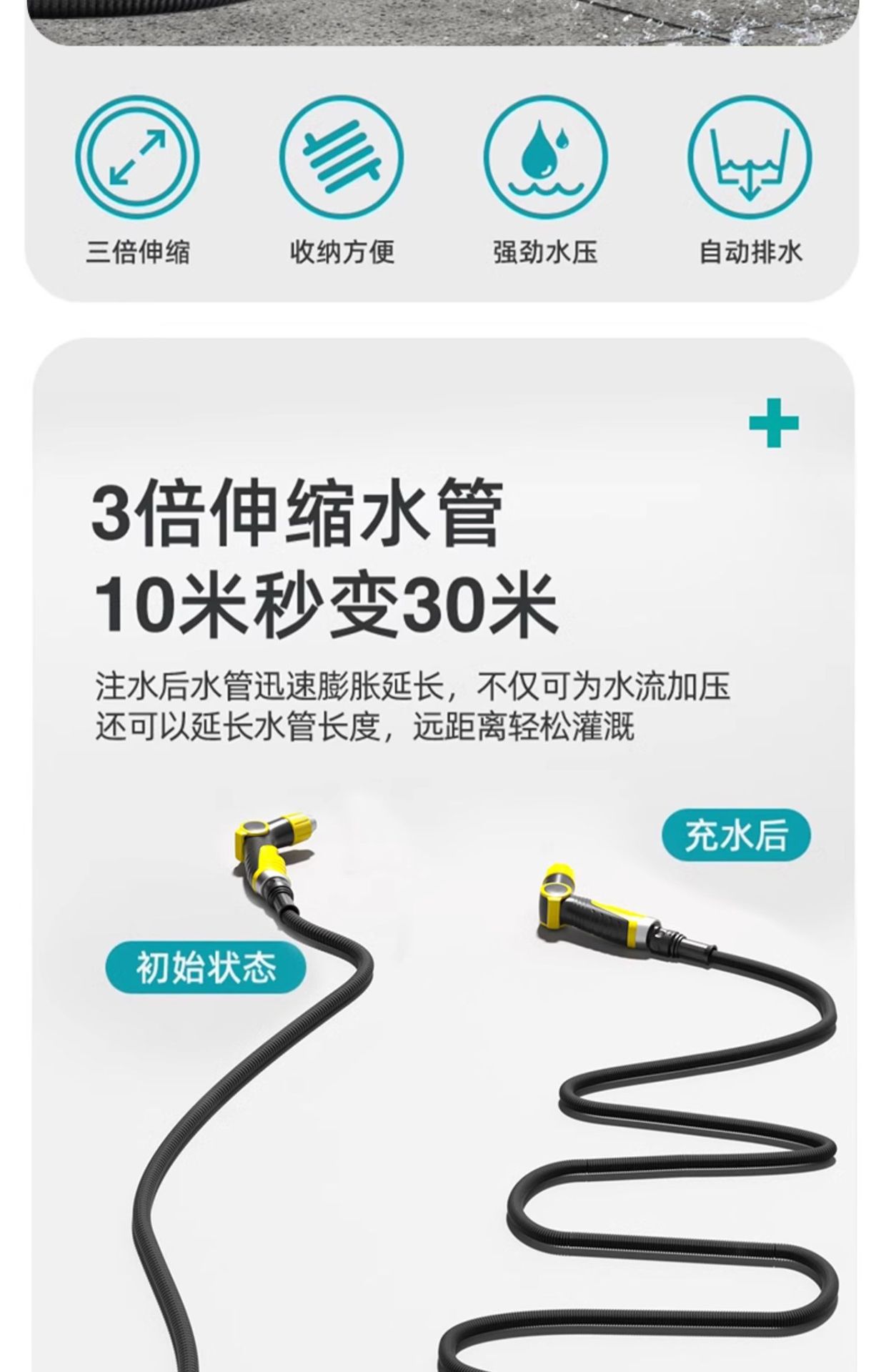 家用庭院冲洗防冻浇花水管高压洗车伸缩管软水管洗车水枪套装详情3