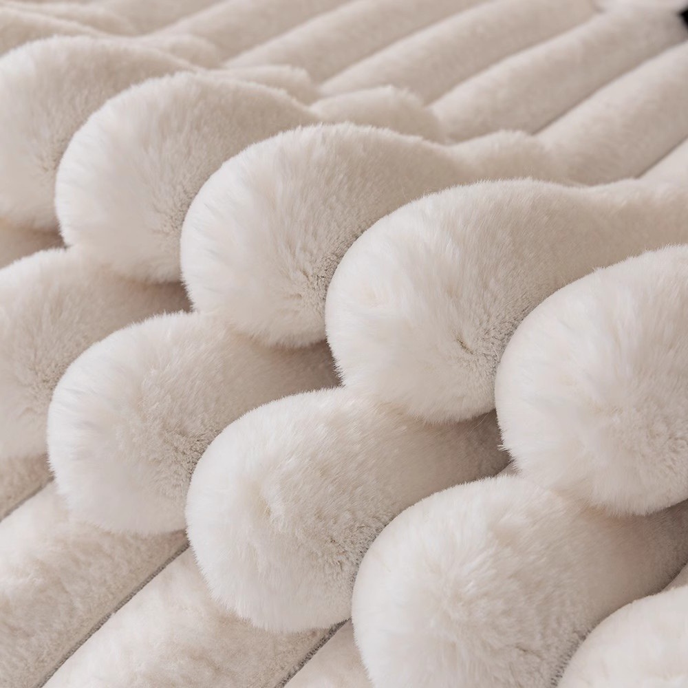 Striped rabbit plush thickened sofa cushion, winter Nordic-style fashionable sofa towel details Picture