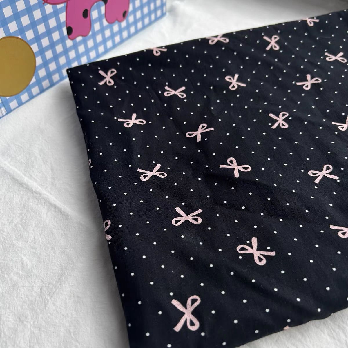 All-cotton, thin Korean-style InS-style dotted bow canvas bag, tablecloth, children's dress, women's shirt Item Picture