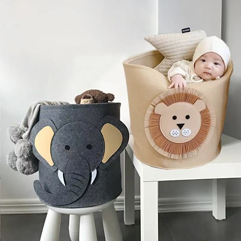 Wholesale infant and toddler animal felt storage buckets, household dirty clothes baskets, large-capacity foldable sundries baskets, cartoon Application Scenario