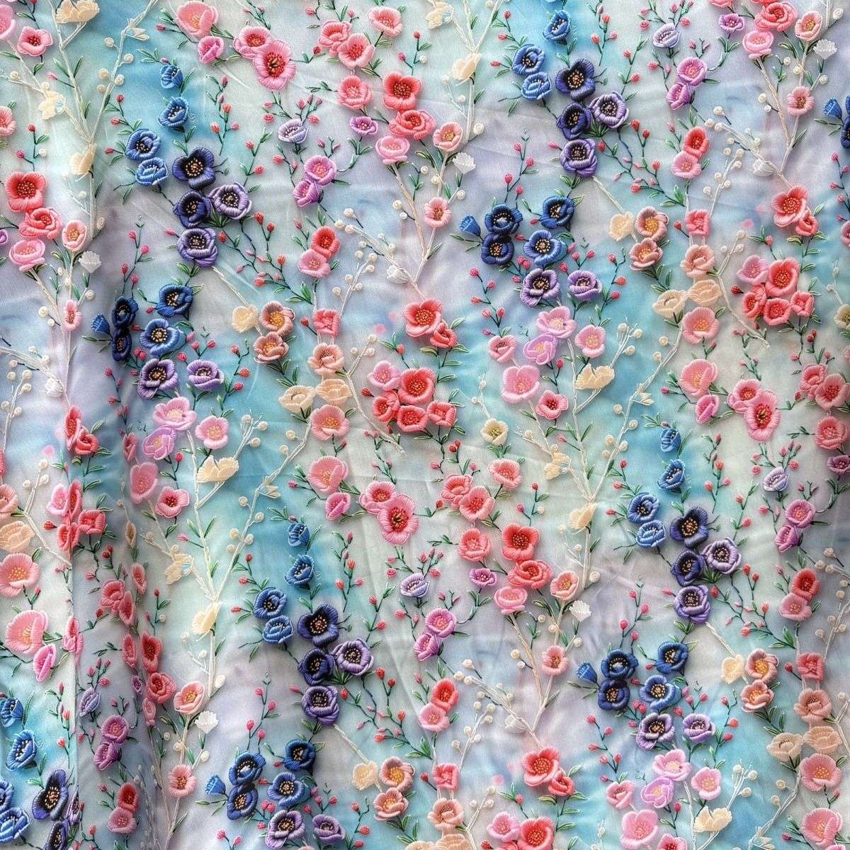Seven-color fragrant cloud section three-dimensional digital printing Gongsatin cotton silk soft pajamas cheongsam dress artificial cotton fabric details Picture