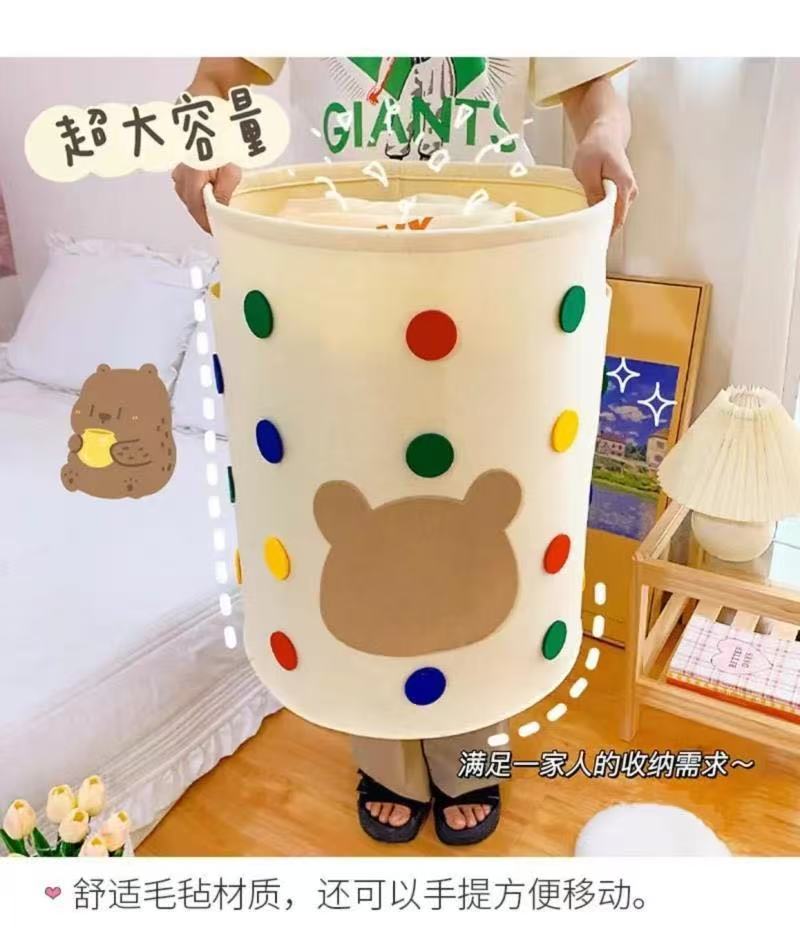 Korean-style large-capacity baby laundry basket with polka dot bear felt is an essential storage tool for household and dormitory sundries pic 9