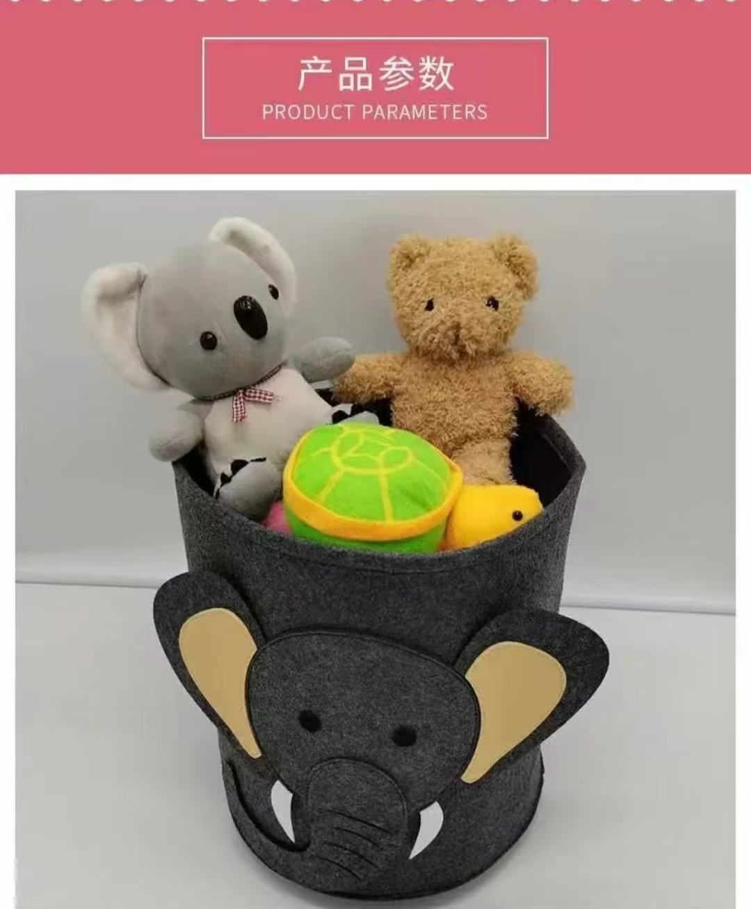 Wholesale infant and toddler hedgehog felt storage buckets, household dirty clothes baskets, large-capacity foldable sundries baskets, cartoon pic 5