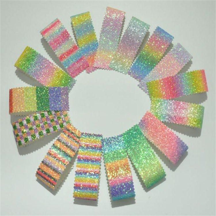 Wholesale rainbow gradient pu leather, golden lion artificial leather, suitable for luggage, shoe materials and decorative leather details Picture