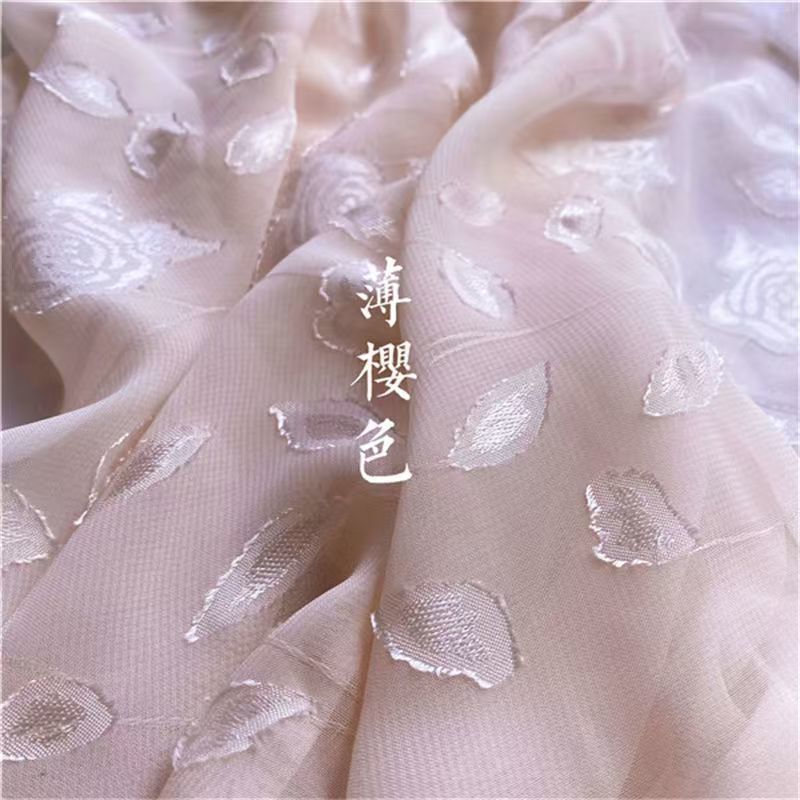 Ancient-style fabric rose chiffon jacquard fabric, summer thin ancient-style dress, short jacket, semi-transparent embroidery Application Scenario