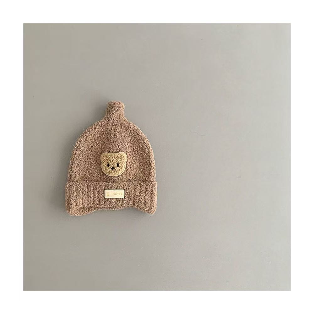 Warm and cute thickened ear-protecting newborn and children's hat, hooded hat style, autumn and winter baby hat, velvet hat, brown