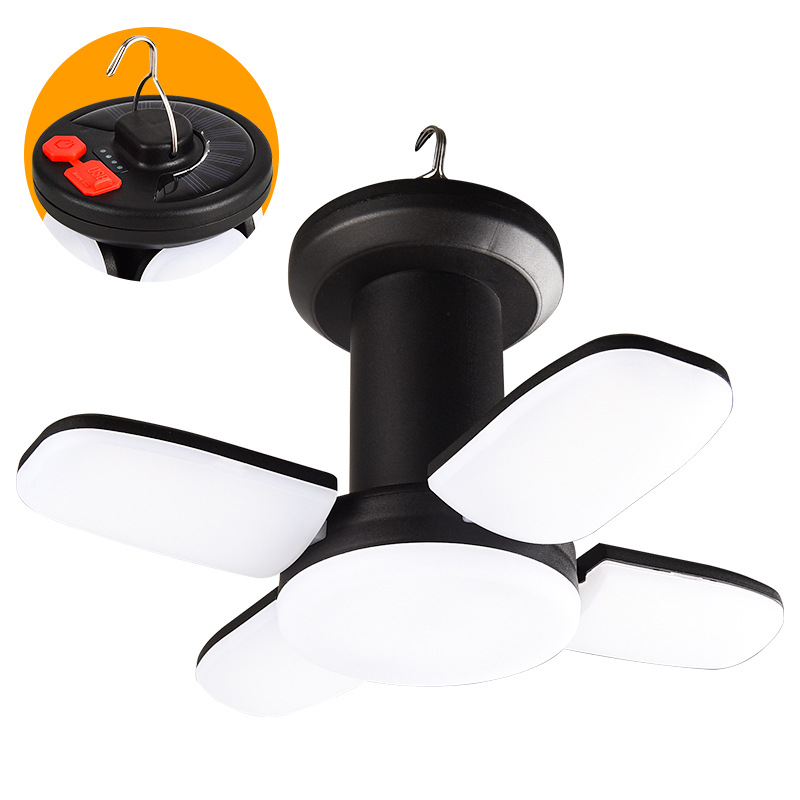 Folding four-leaf solar camping lamp, USB charging camping lamp, high-intensity outdoor camping lamp, emergency light, street stall lamp Item Picture