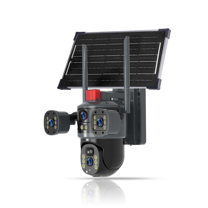 Solar-powered three-eye monitoring, three-lens camera, high-definition remote intercom, 360-degree panoramic view, mobile phone remote outdoor details Picture