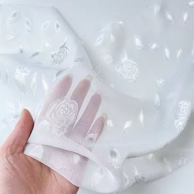 Ancient-style fabric rose chiffon jacquard fabric, summer thin ancient-style dress, short jacket, semi-transparent embroidery