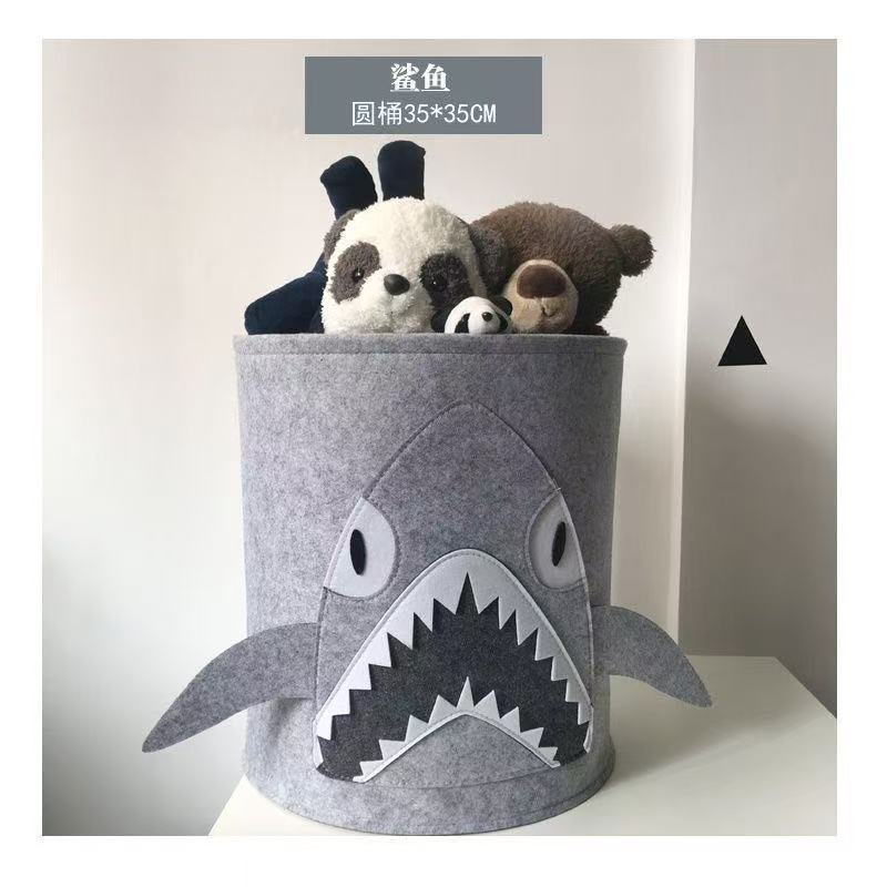 批发婴幼儿鲨鱼毛毡储物收纳桶家用脏衣服衣篓大容量可折叠杂物筐卡通 