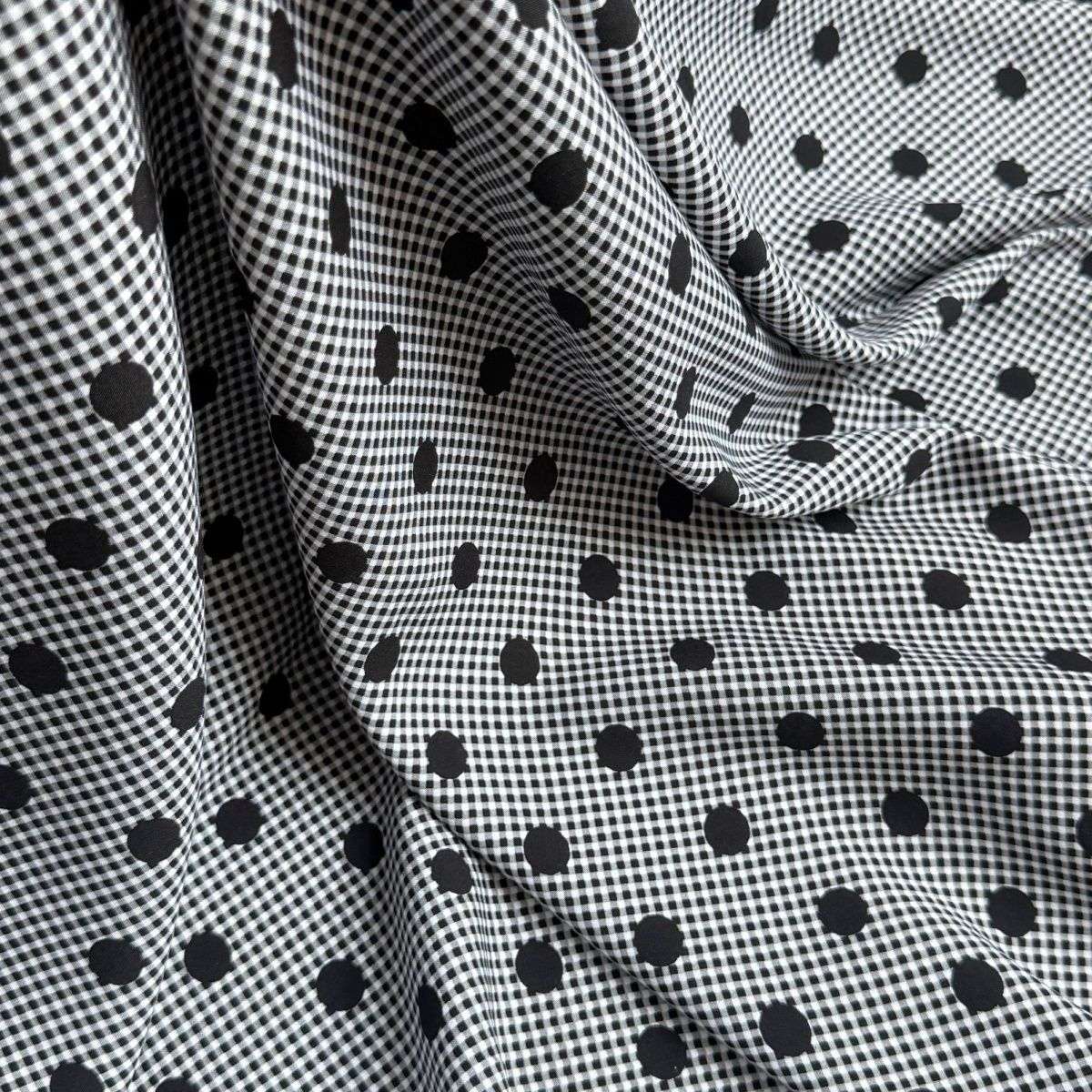【 Checkered polka dots 】 Plant cotton, Sanrisse, kapok, artificial cotton, printed fabric, shirt and dress fabric
