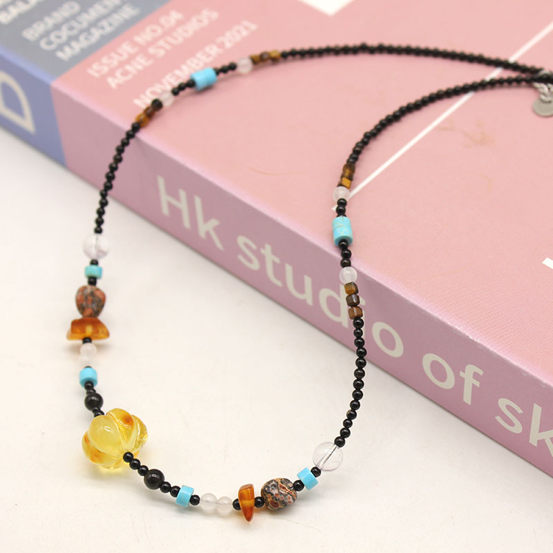 黑玛瑙多彩珠串项链搭配琥珀南瓜珠