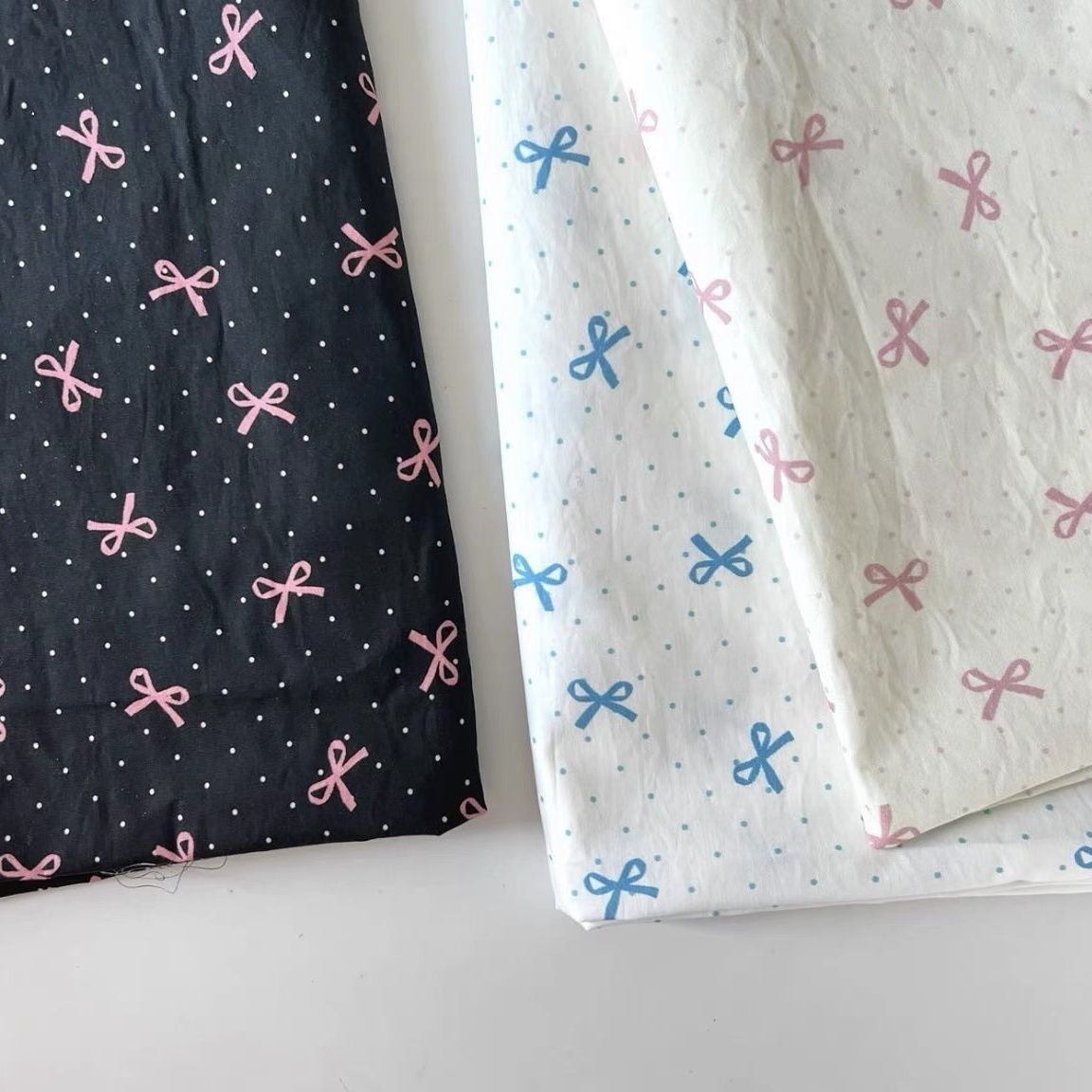All-cotton, thin Korean-style InS-style dotted bow canvas bag, tablecloth, children's dress, women's shirt details Picture