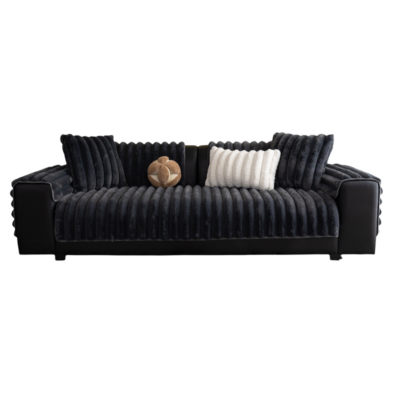 Striped rabbit plush thickened sofa cushion, winter Nordic-style fashionable sofa towel Item Picture