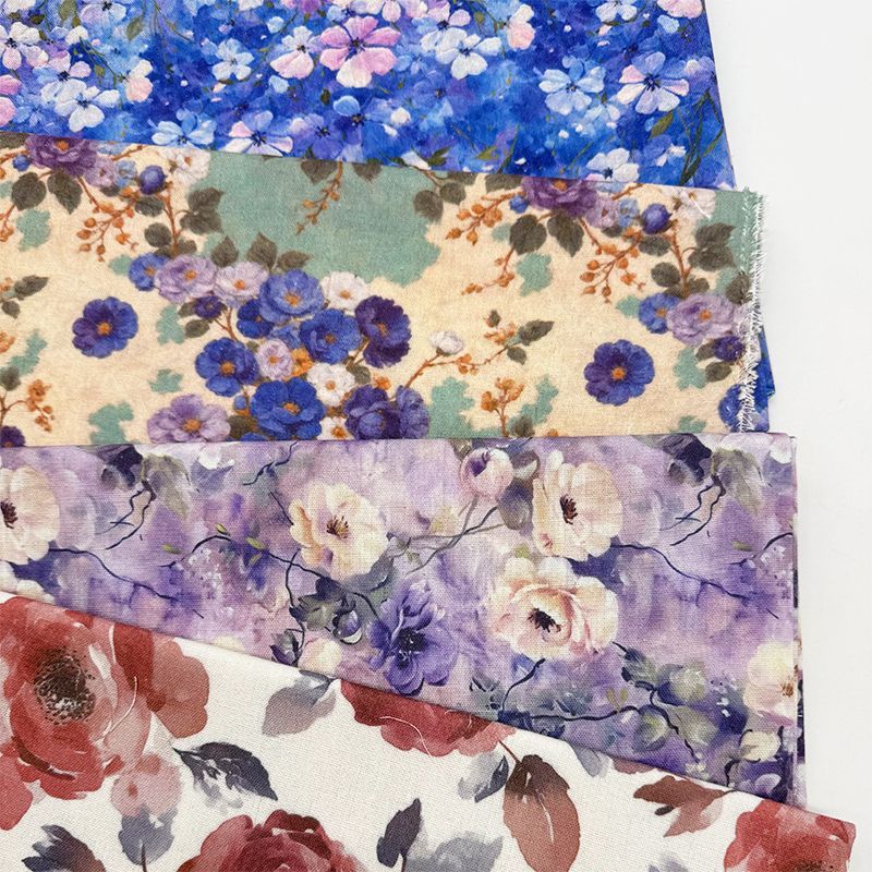 花卉繁花系列印花布加密棉麻布料装饰diy手工布头包书布桌布面料白底实物图